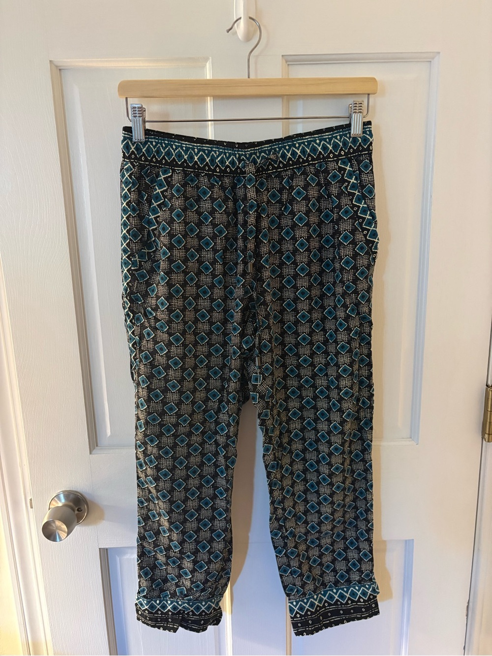 Anthropologie Joggers Patterned Relaxed Pants in Teal and Black